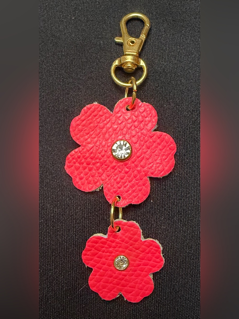Upcycled COACH Hot Pink Floral Leather Charm with Gold Hardware